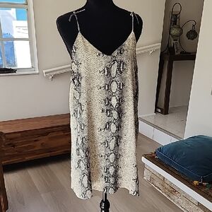 Style Rack Black Cream Grey Monochrome Snake Print Dress Size Large Viscose